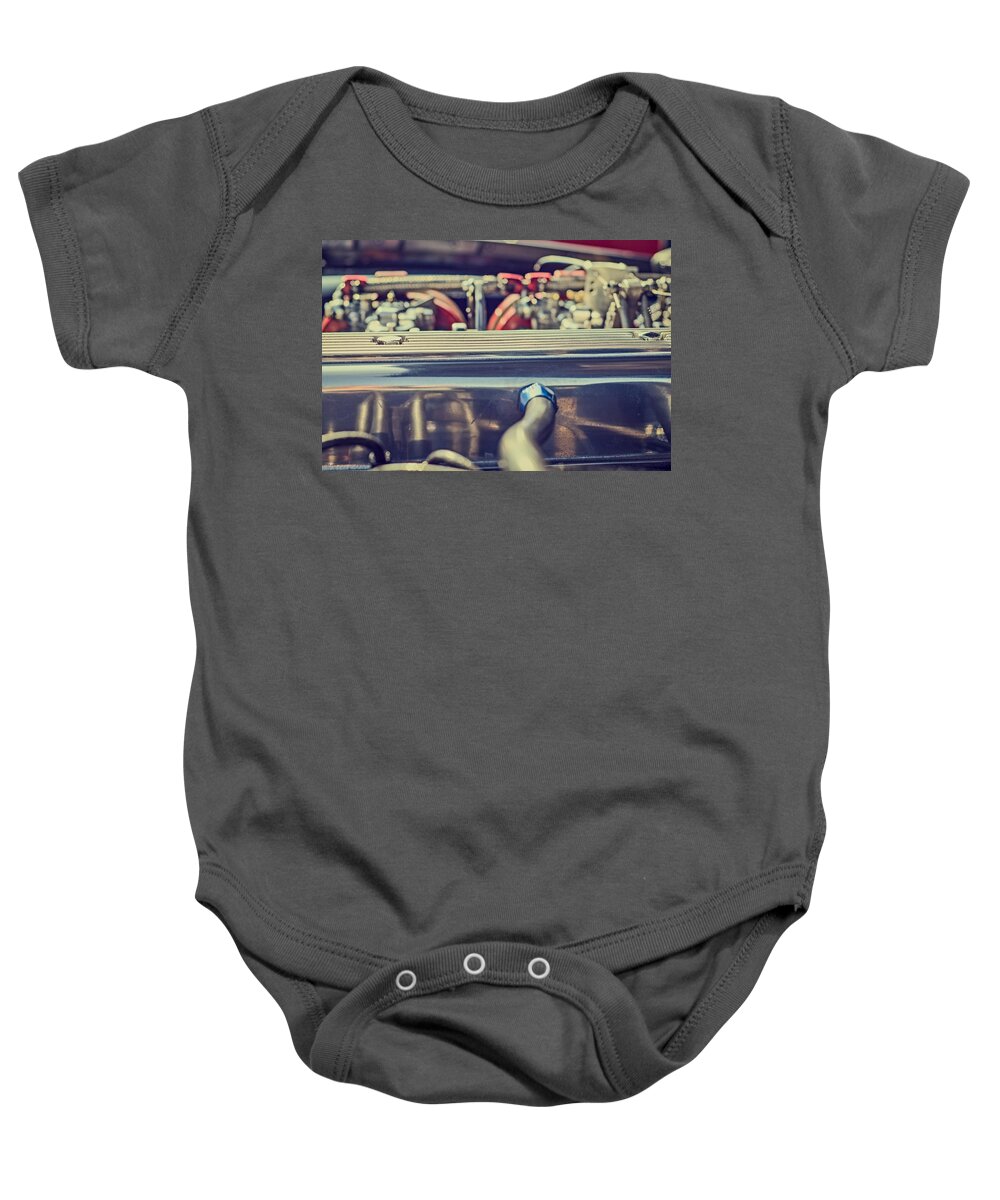 Style Baby Onesie featuring the photograph Triumph TR4 Engine by Spikey Mouse Photography
