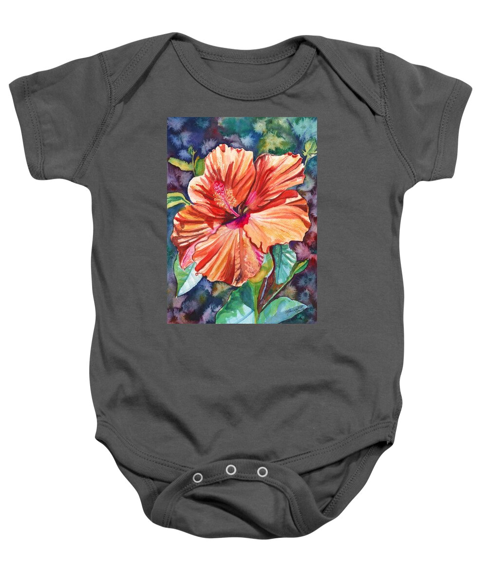 Hibiscus Baby Onesie featuring the painting Tropical Hibiscus 5 by Marionette Taboniar