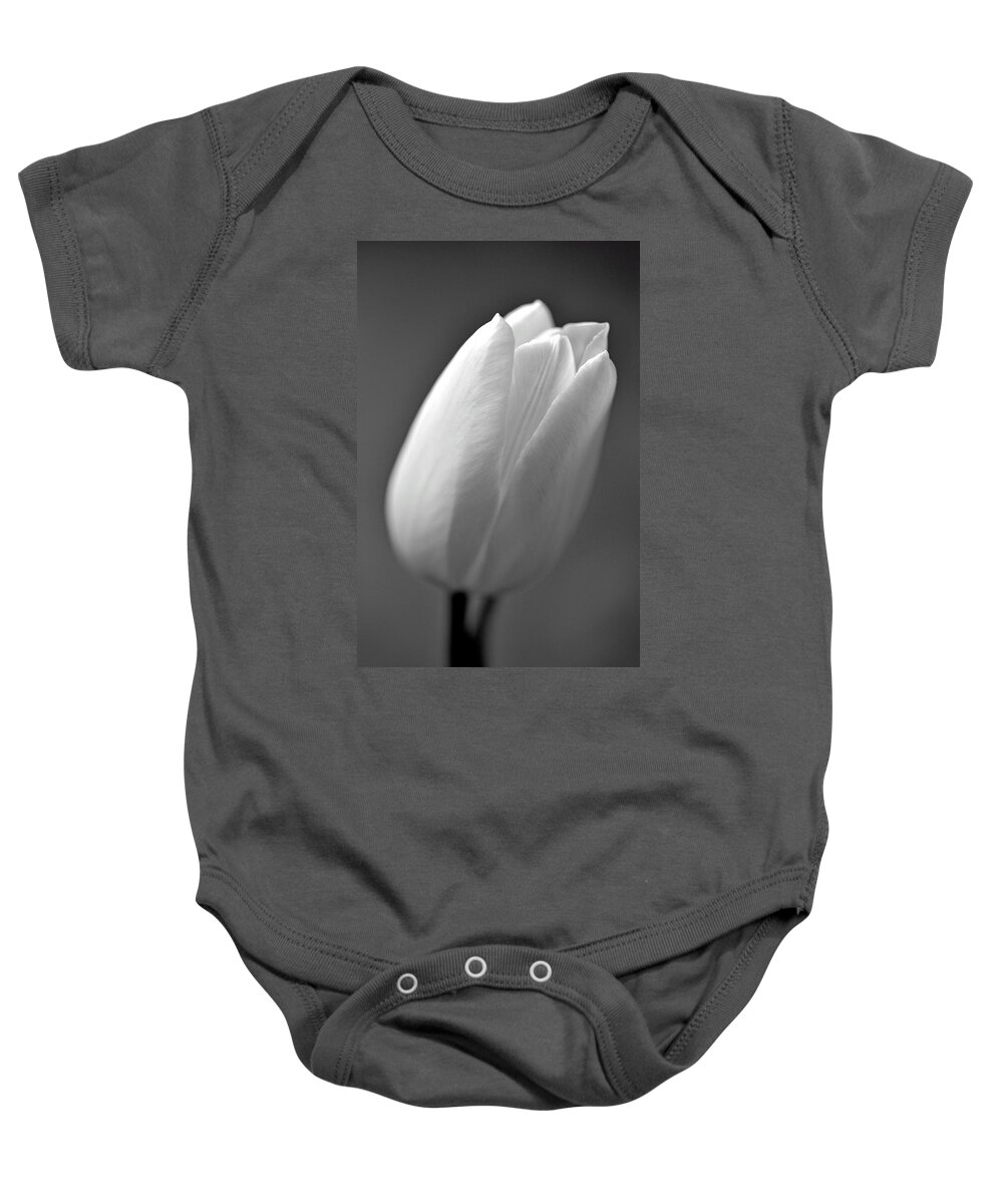 Flower Baby Onesie featuring the photograph Tulip in Black and White by Phyllis Meinke