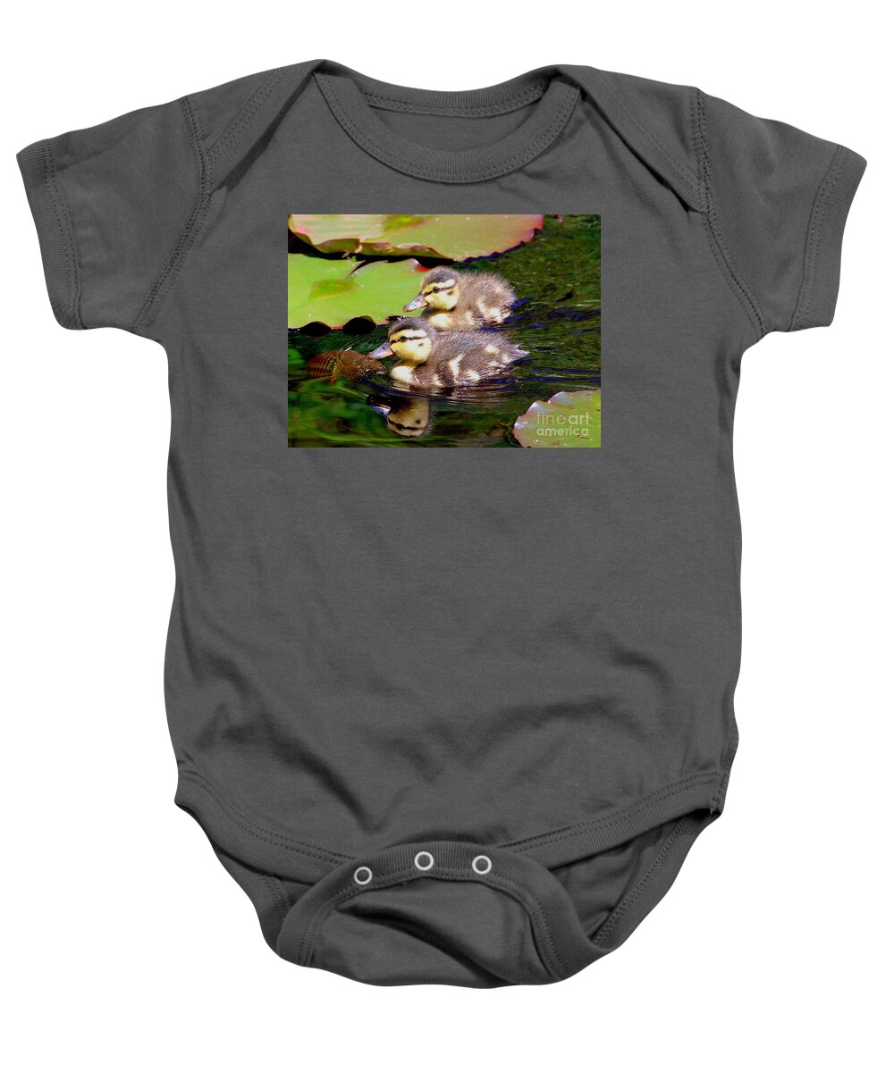 Ducklings Baby Onesie featuring the photograph Two Ducklings by Amanda Mohler