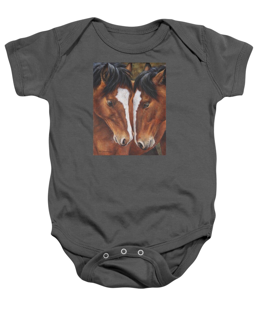 Horses Baby Onesie featuring the painting Unbridled Affection by Kim Lockman