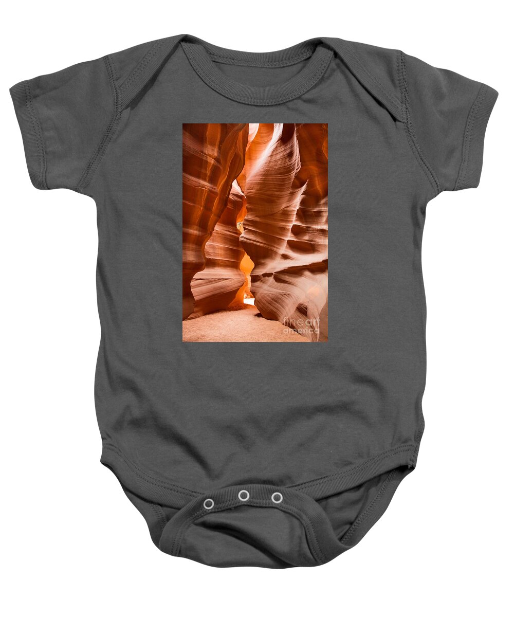 Abstract Baby Onesie featuring the photograph Upper Antelope Canyon Narrows to Chamber by Dan Hartford