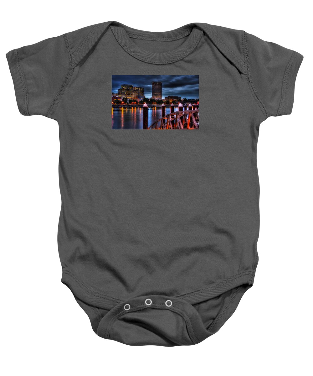 Portland Skyline Baby Onesie featuring the photograph The Eastbank by Thom Zehrfeld