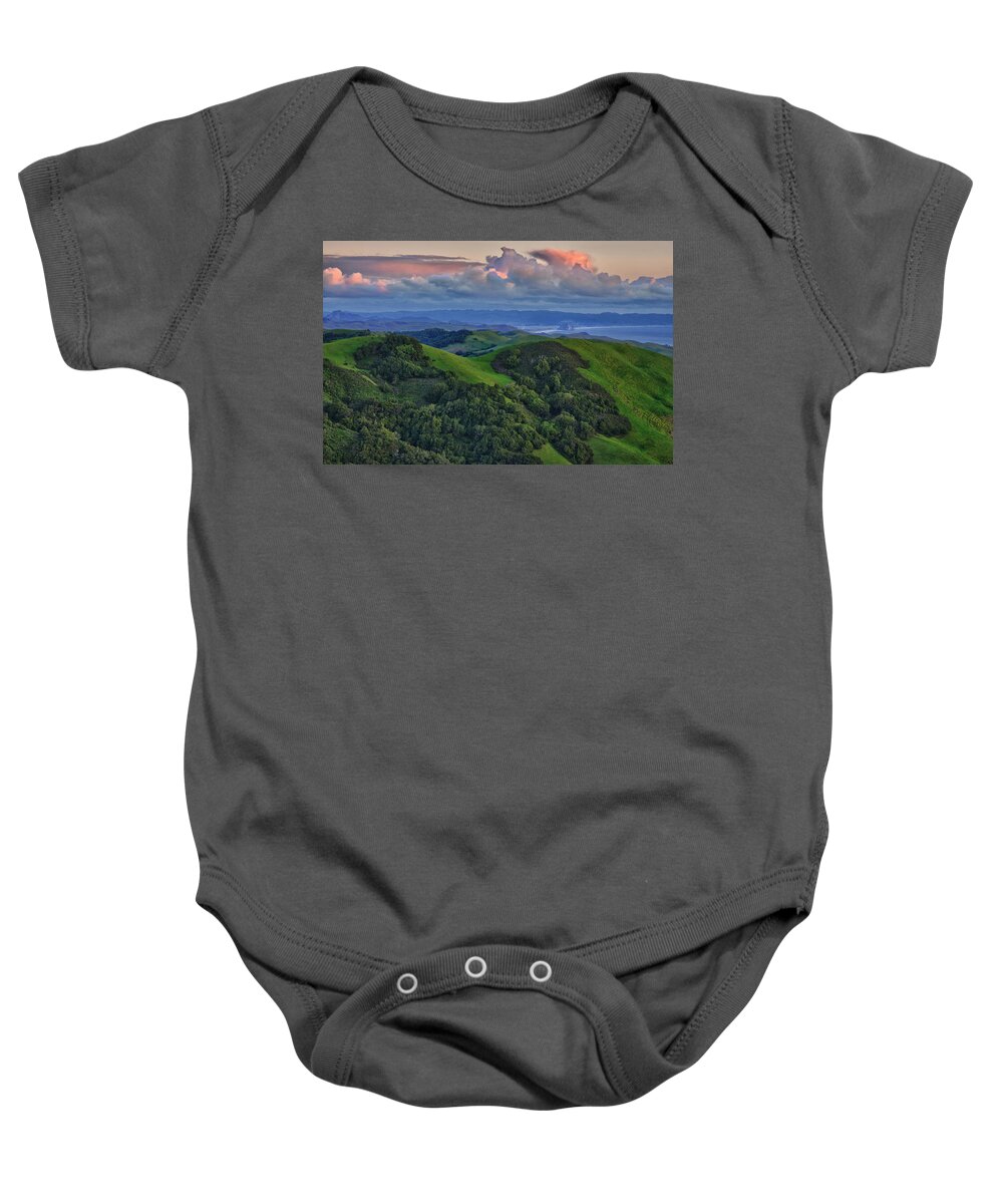 Sunset Baby Onesie featuring the photograph View of Morro Bay by Beth Sargent