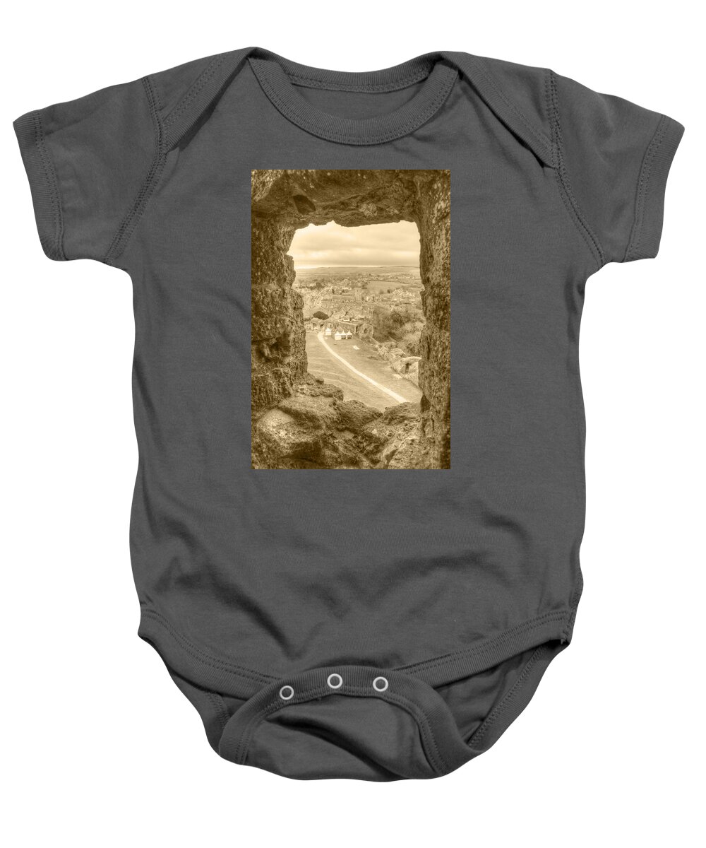 Corfe Castle Baby Onesie featuring the photograph Village viewed from Corfe Castle by Chris Day