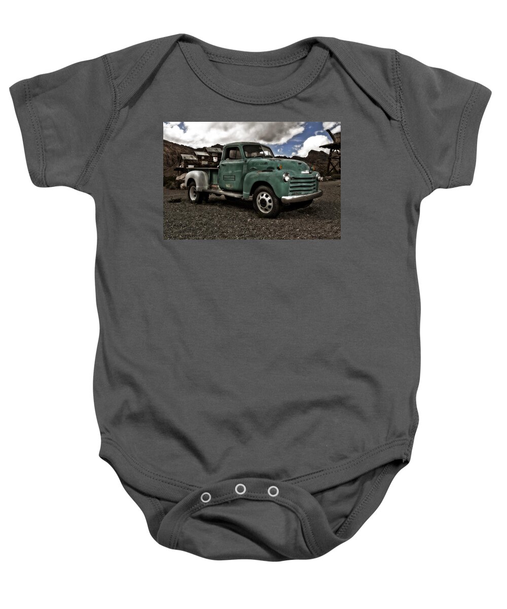 Car Baby Onesie featuring the photograph Vintage Green Chevrolet Truck by Gianfranco Weiss