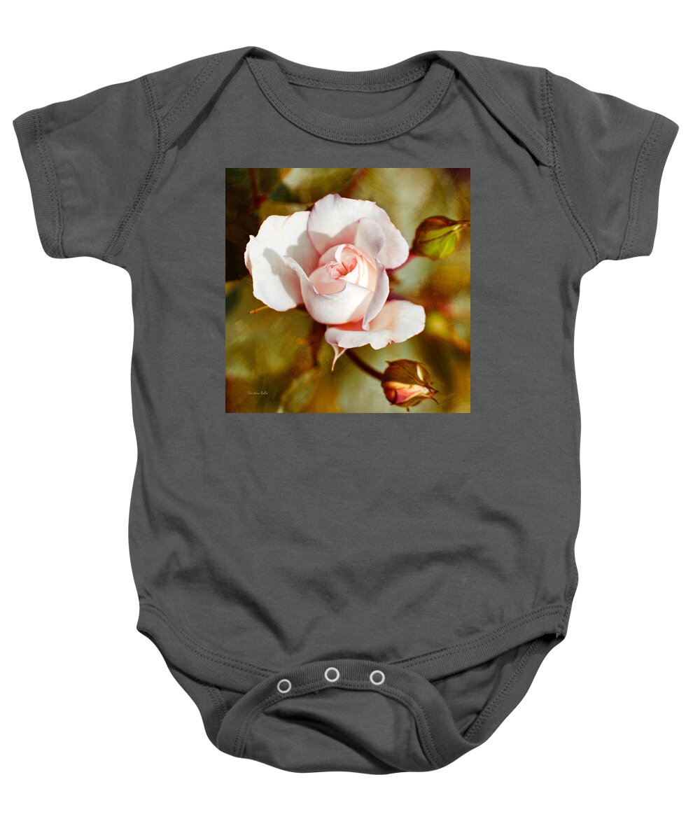 Flower Baby Onesie featuring the mixed media Vintage Rose Square by Christina Rollo