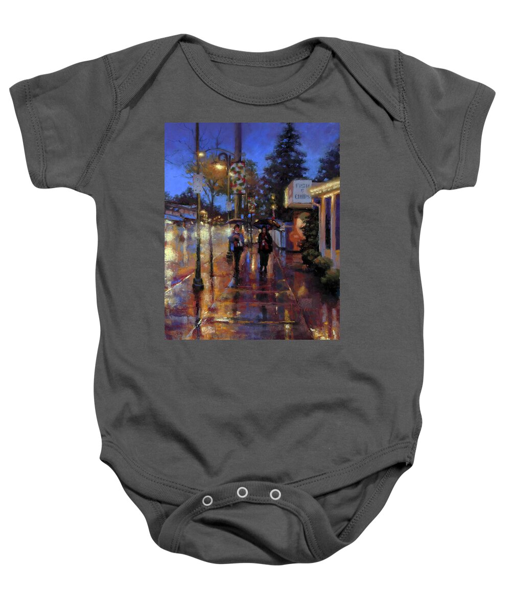 Fort Langley Baby Onesie featuring the painting Walkin' in the Rain by Dianna Ponting