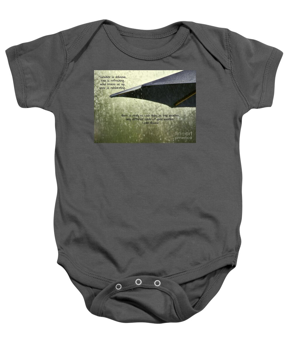 Umbrella Baby Onesie featuring the photograph Weather by Peggy Hughes