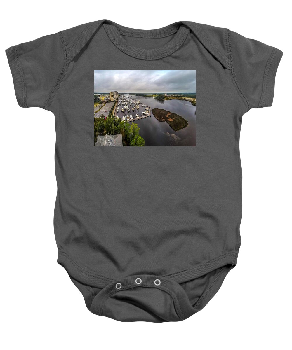 Palm Baby Onesie featuring the digital art Wharf Marina East Side by Michael Thomas