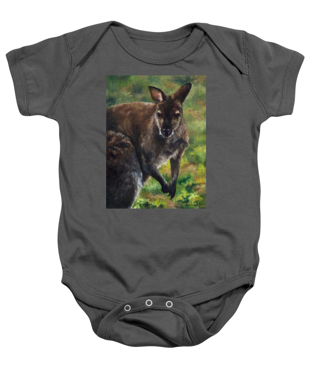 Wallaby Baby Onesie featuring the painting What'ch Ya Doin' by Lori Brackett