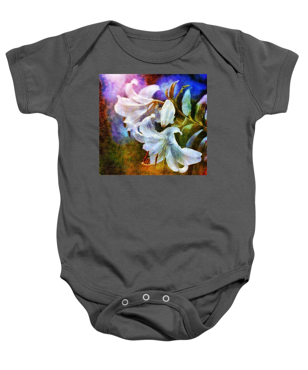 Lily Baby Onesie featuring the painting White Lily - colorful edition by Lilia D