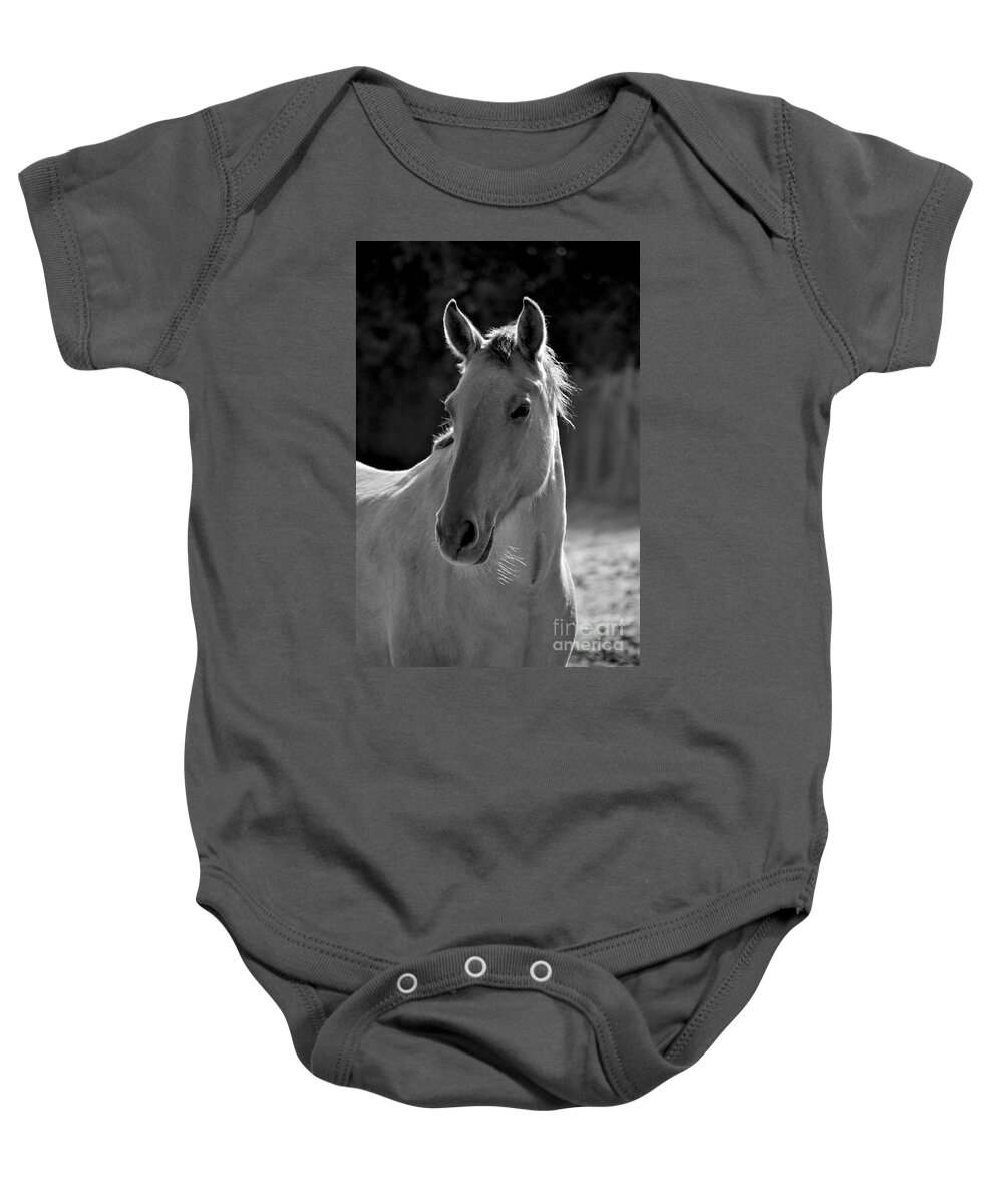 Rtf Ranch Baby Onesie featuring the photograph Wild Horse Portrait Black and White by Heather Kirk