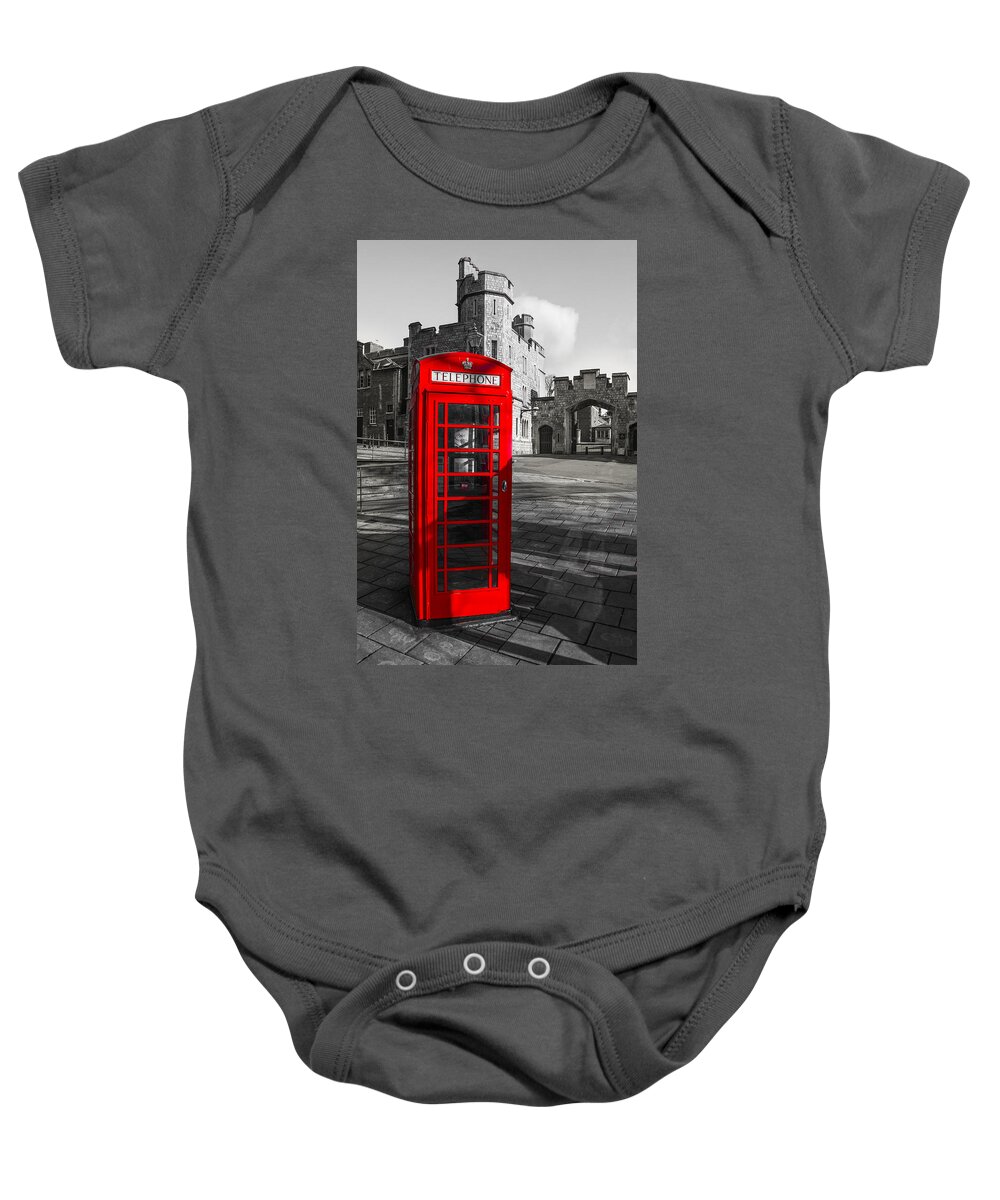 Background Baby Onesie featuring the photograph Windsor Castle Red Telephone Box by Chris Thaxter