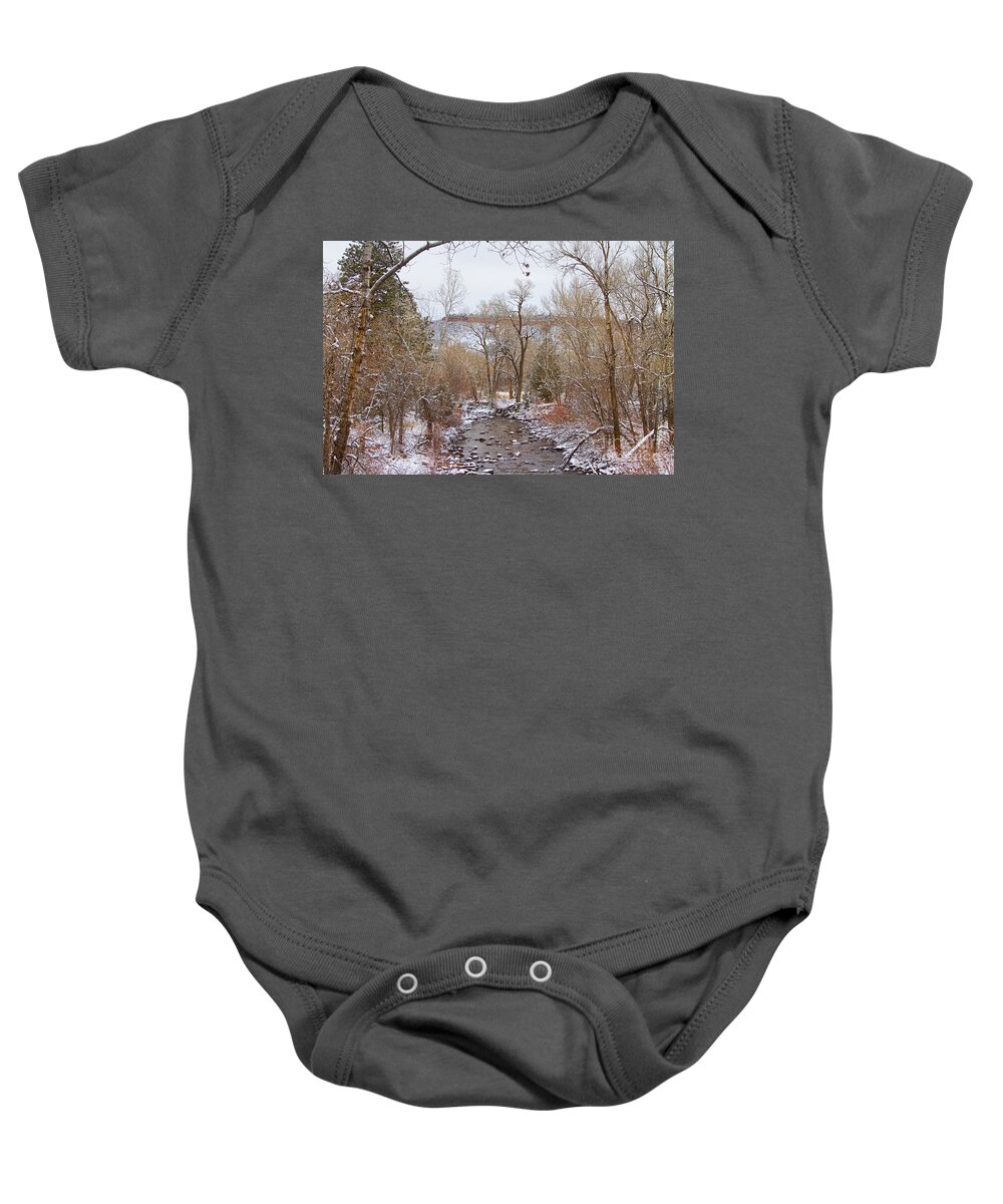 Winter Baby Onesie featuring the photograph Winter Creek Red Rock Scenic Landscape View by James BO Insogna