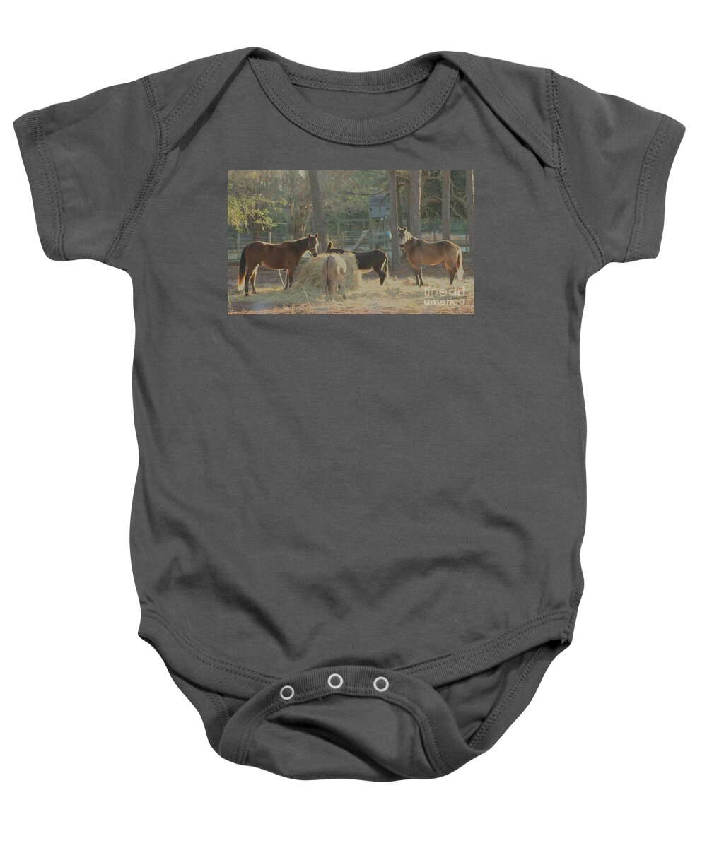 Horses Baby Onesie featuring the photograph Winter Dinner by Michelle Powell