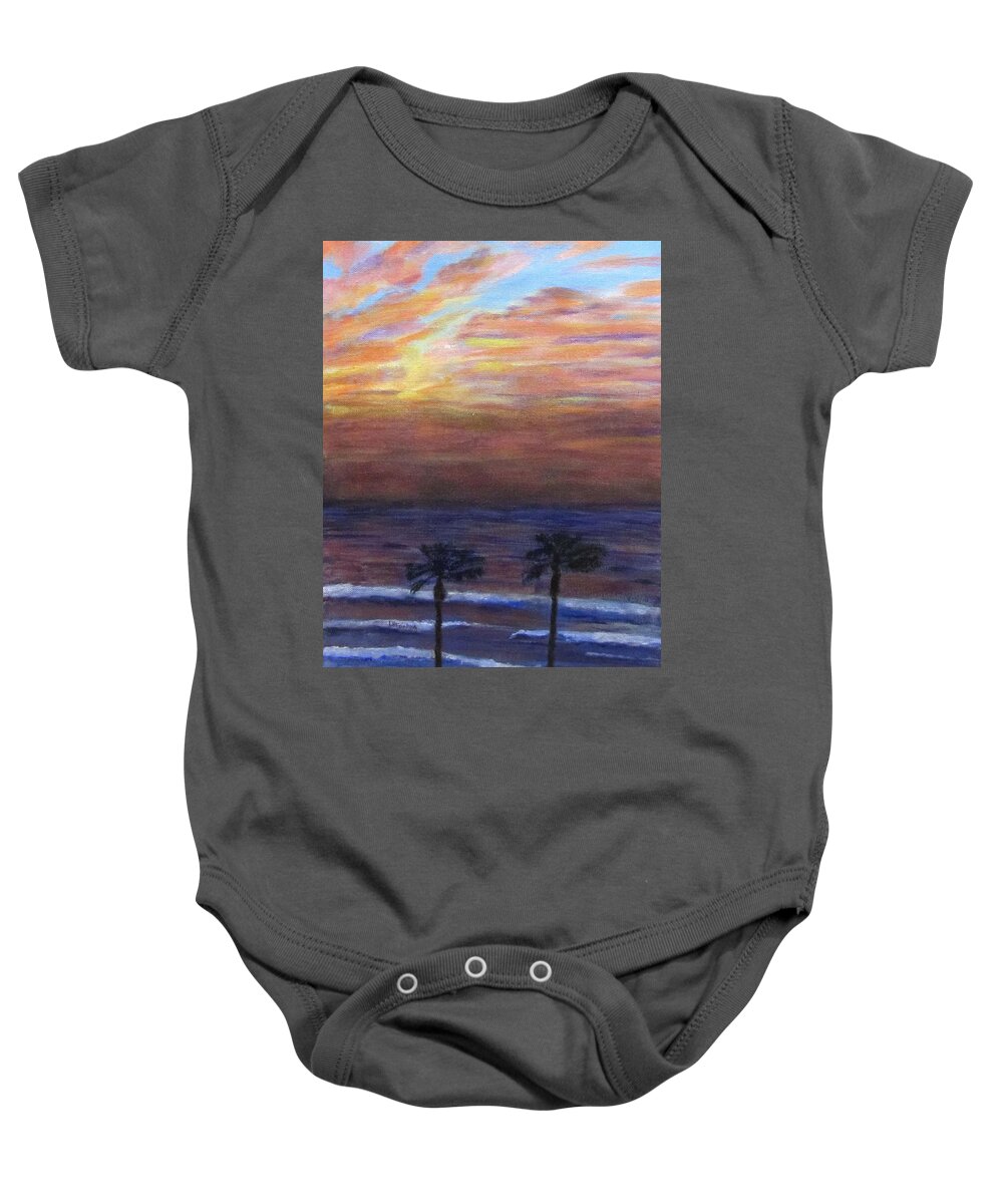 Landscape Baby Onesie featuring the painting Winter Sunset in Netanya by Linda Feinberg