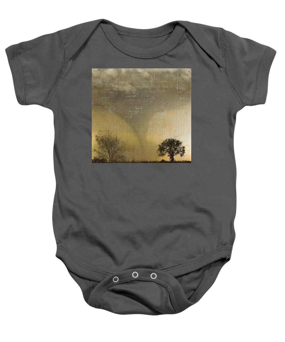 Tornado Baby Onesie featuring the painting Worry Ahead by Cara Frafjord