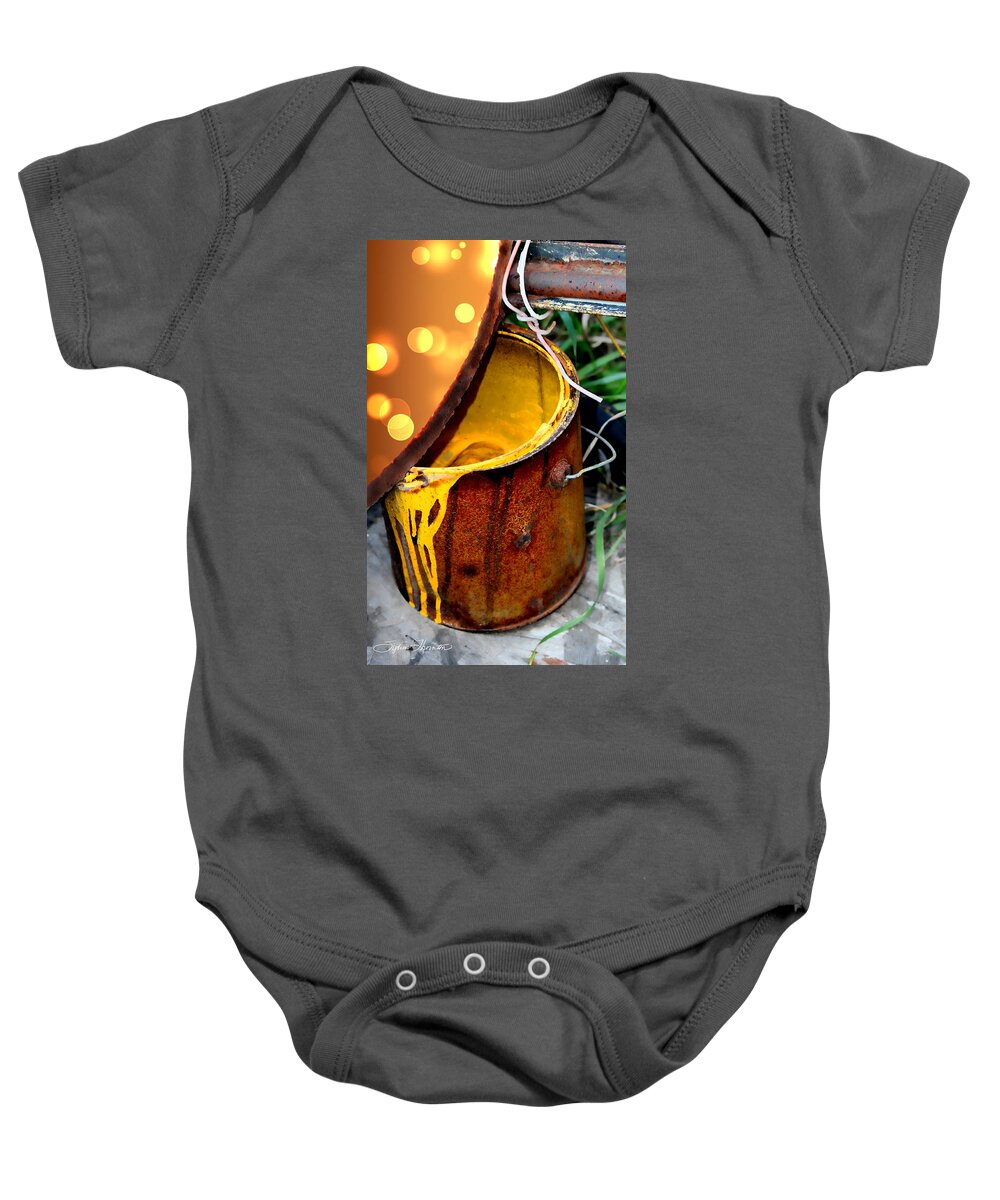 Bucket Baby Onesie featuring the photograph Yellow Bucket by Sylvia Thornton