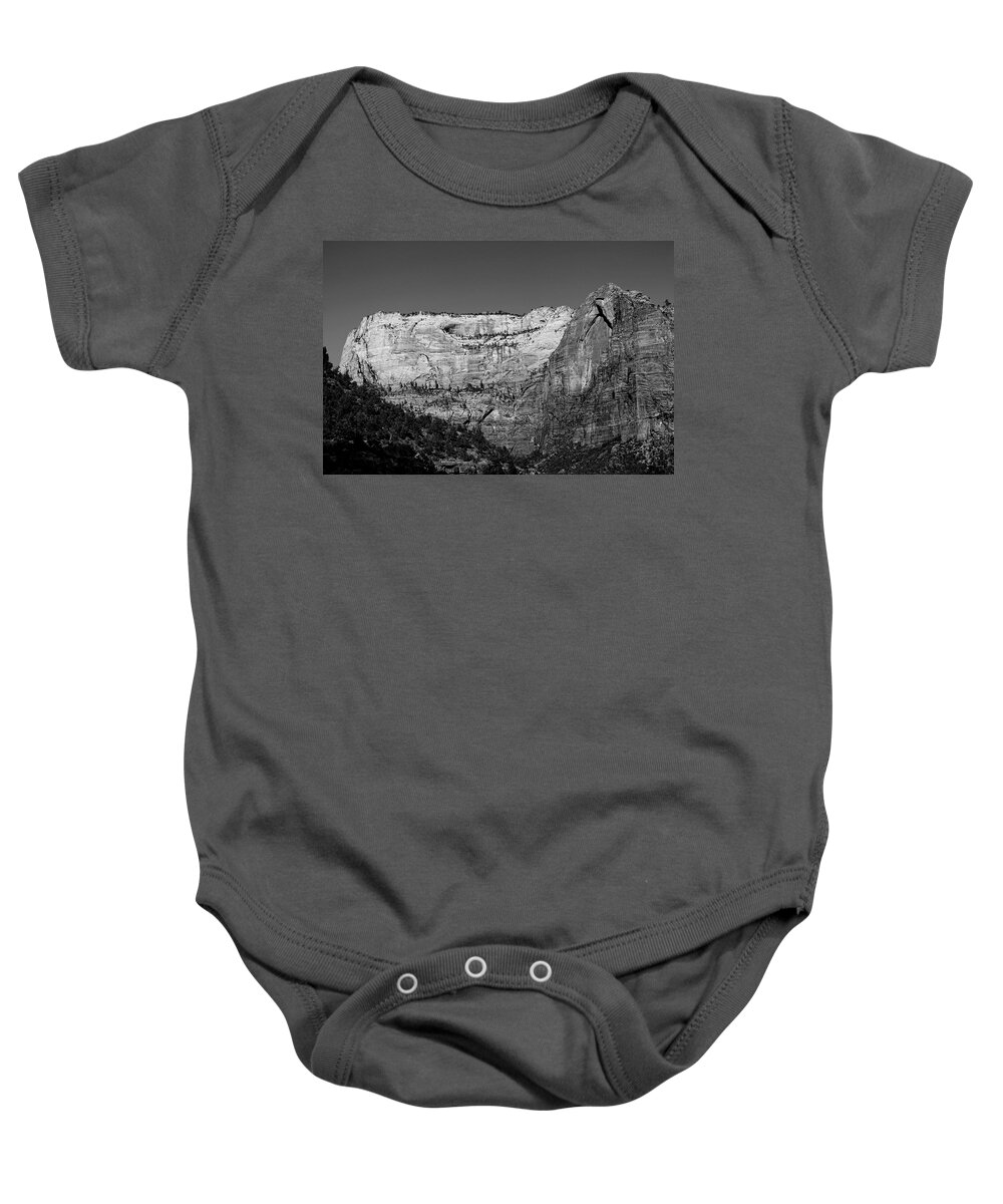 Zion Cliff And Arch B & W Baby Onesie featuring the photograph Zion Cliff and Arch B W by Jemmy Archer