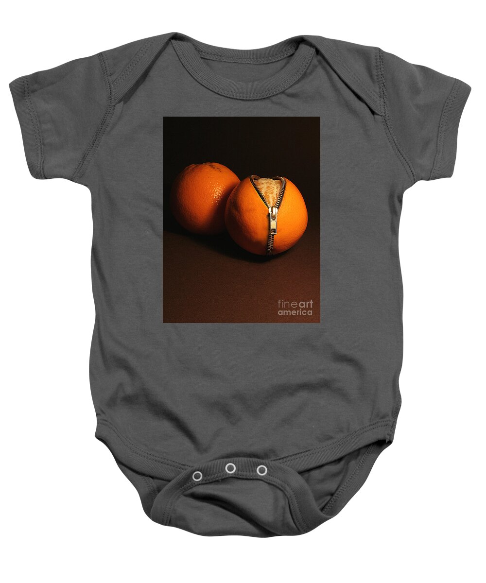 Idea Baby Onesie featuring the photograph Zipped Oranges by Jaroslaw Blaminsky