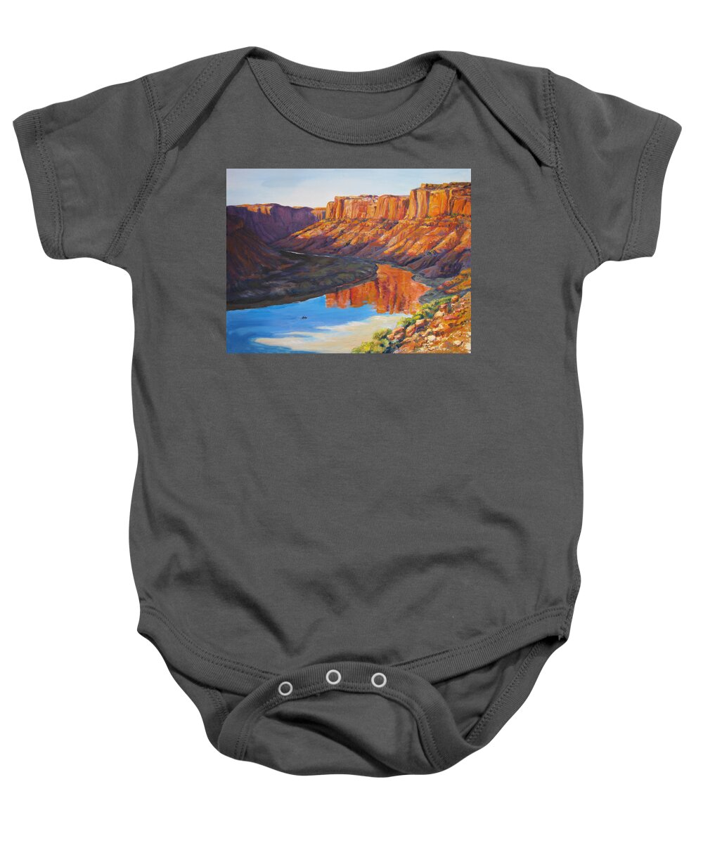 Evening Baby Onesie featuring the painting Evening Float Bowknot Bend by Page Holland