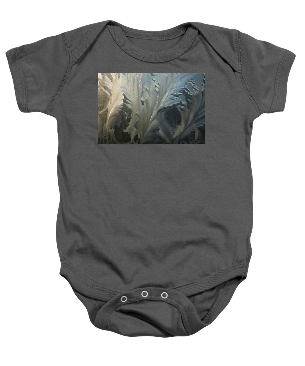 Hhh Baby Onesie featuring the photograph Frost Crystal Patterns On Glass, Ross #1 by Colin Monteath
