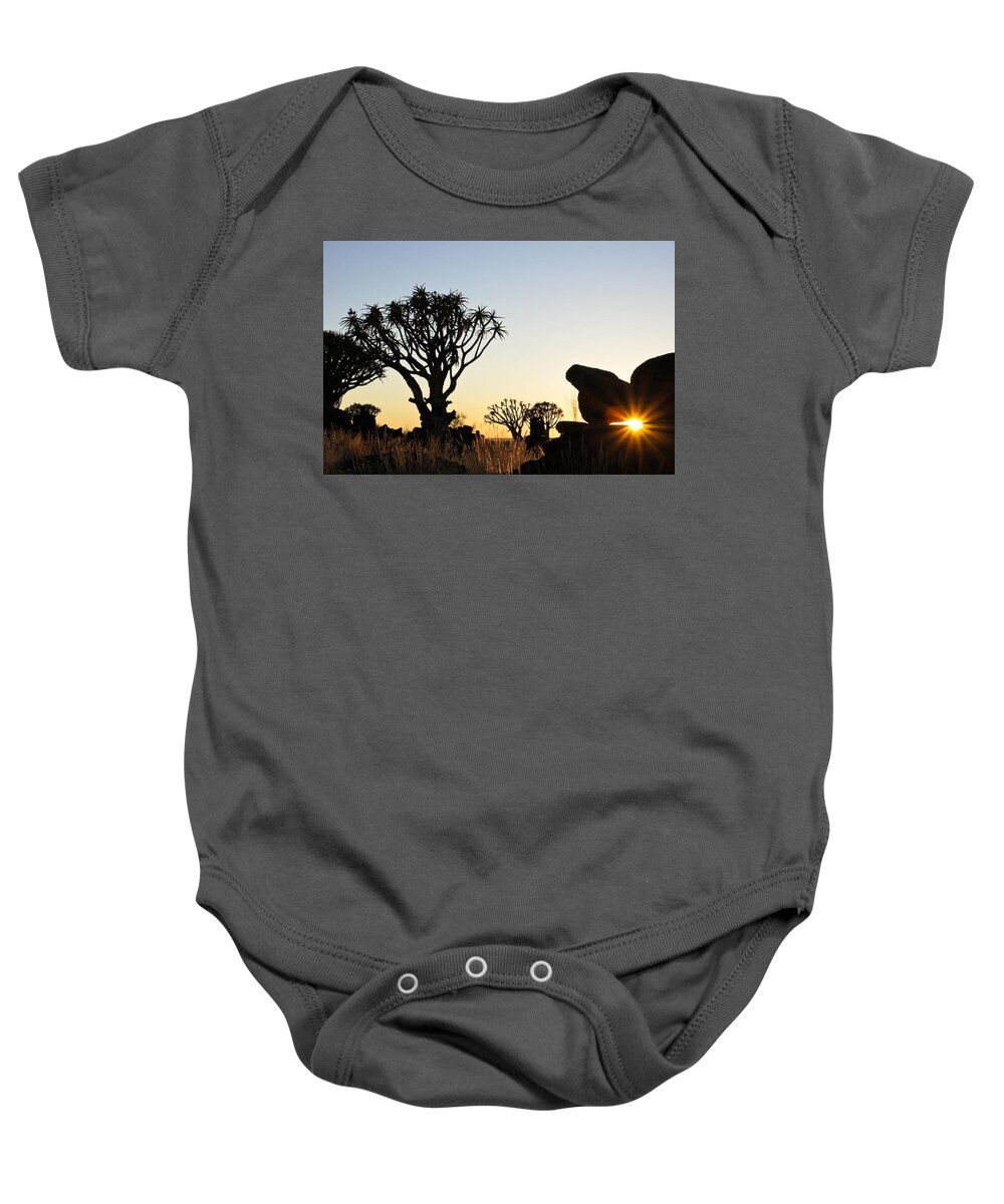 Africa Baby Onesie featuring the photograph Quivertree Sunrise #1 by Michele Burgess