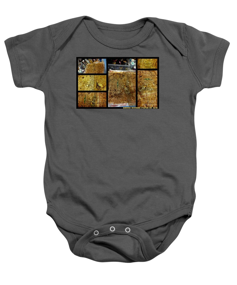 Studio Play Baby Onesie featuring the mixed media 2012 Studio Play-Coffee Mica Texture Paper by Angela L Walker