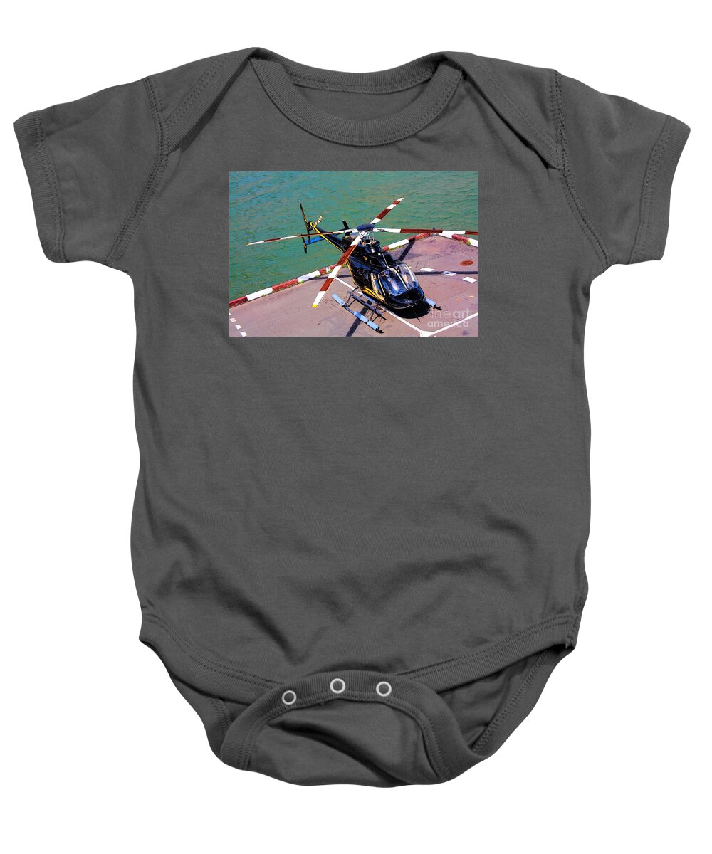 Helicopter Lift Off Take Off Flying Hovering Rogerio Mariani Digital Art Photoart Artist Baby Onesie featuring the mixed media Airborne by Rogerio Mariani