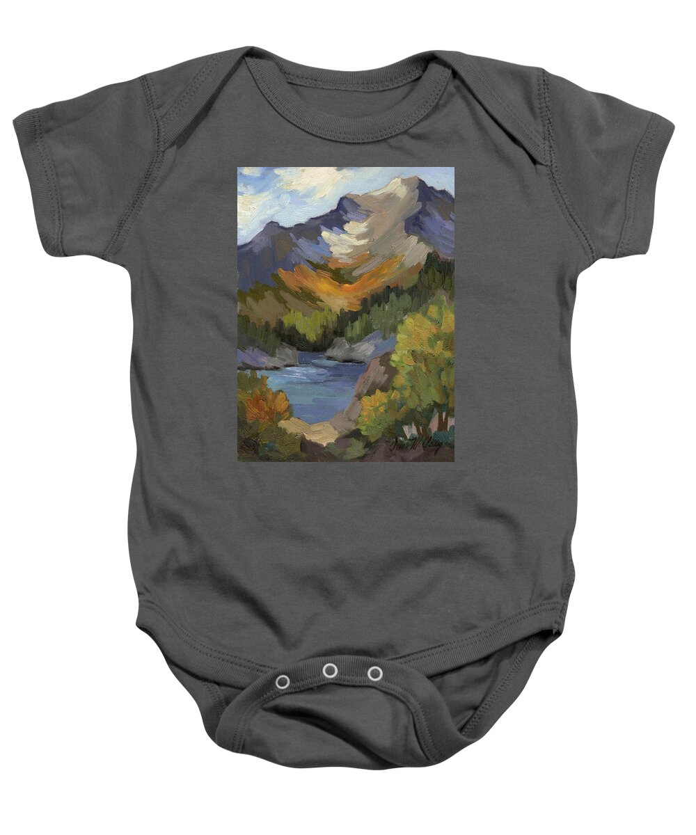 Autumn At South Lake Baby Onesie featuring the painting Autumn at South Lake by Diane McClary