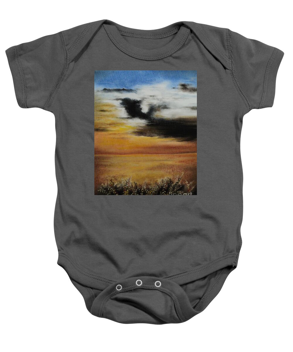 Wheat Baby Onesie featuring the drawing Beautiful Beginnings by Carla Carson