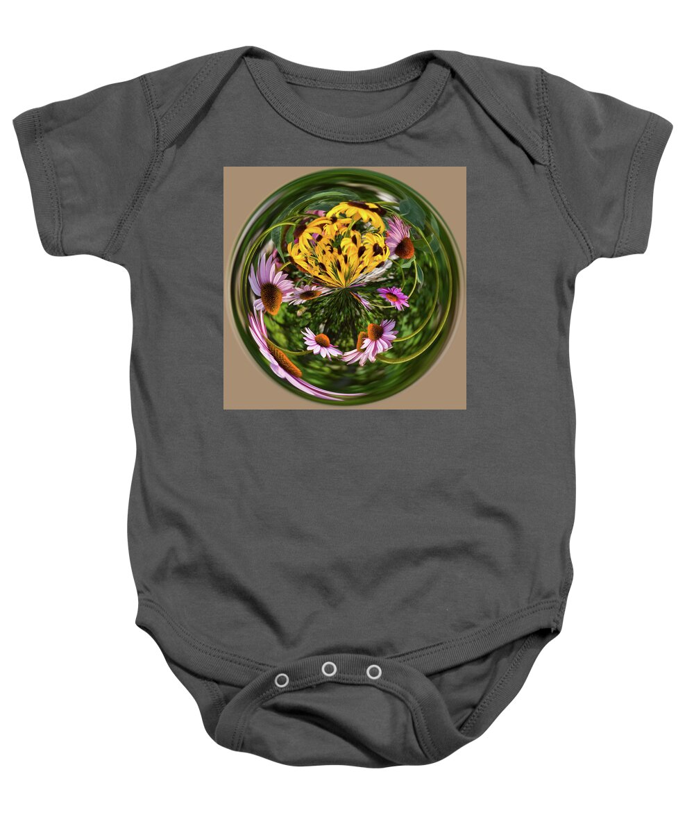 Cone Flower Baby Onesie featuring the photograph Black Eyed Susans and Cone Flowers by Steve Stuller