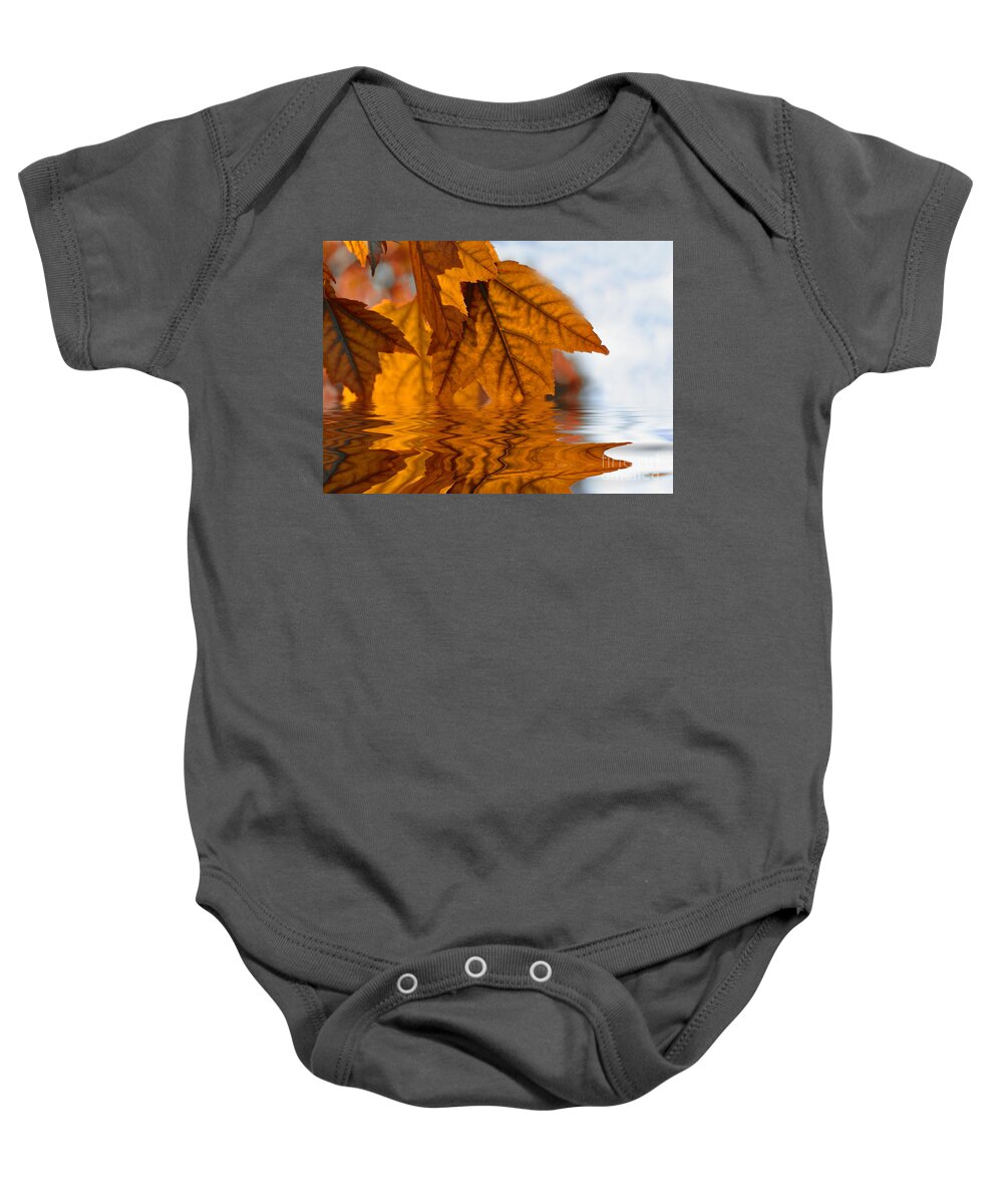 Autumn Baby Onesie featuring the photograph Bronze Reflections in Autumn by Elaine Manley