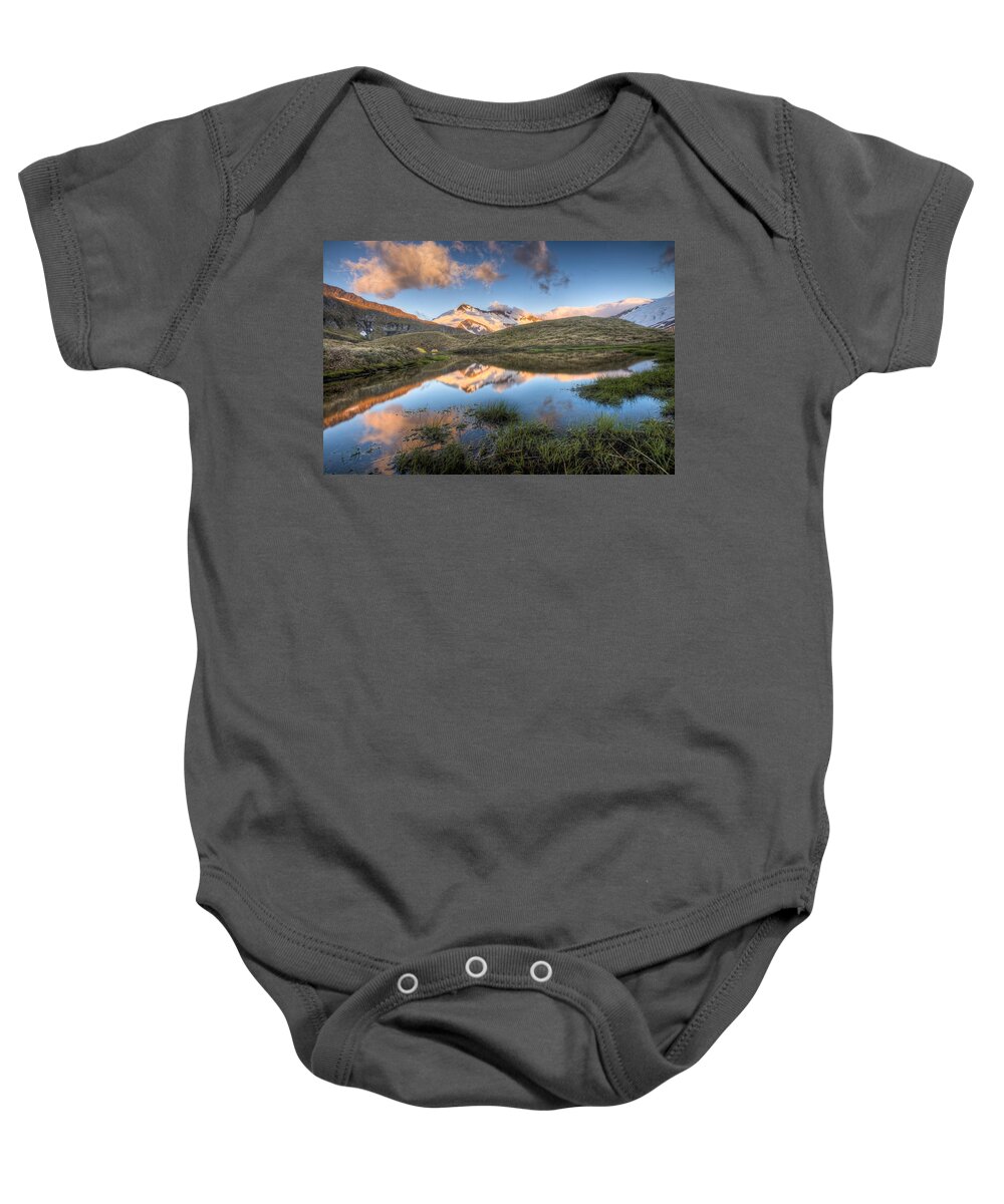 00441033 Baby Onesie featuring the photograph Cascade Saddle Campsite At Sunrise by Colin Monteath