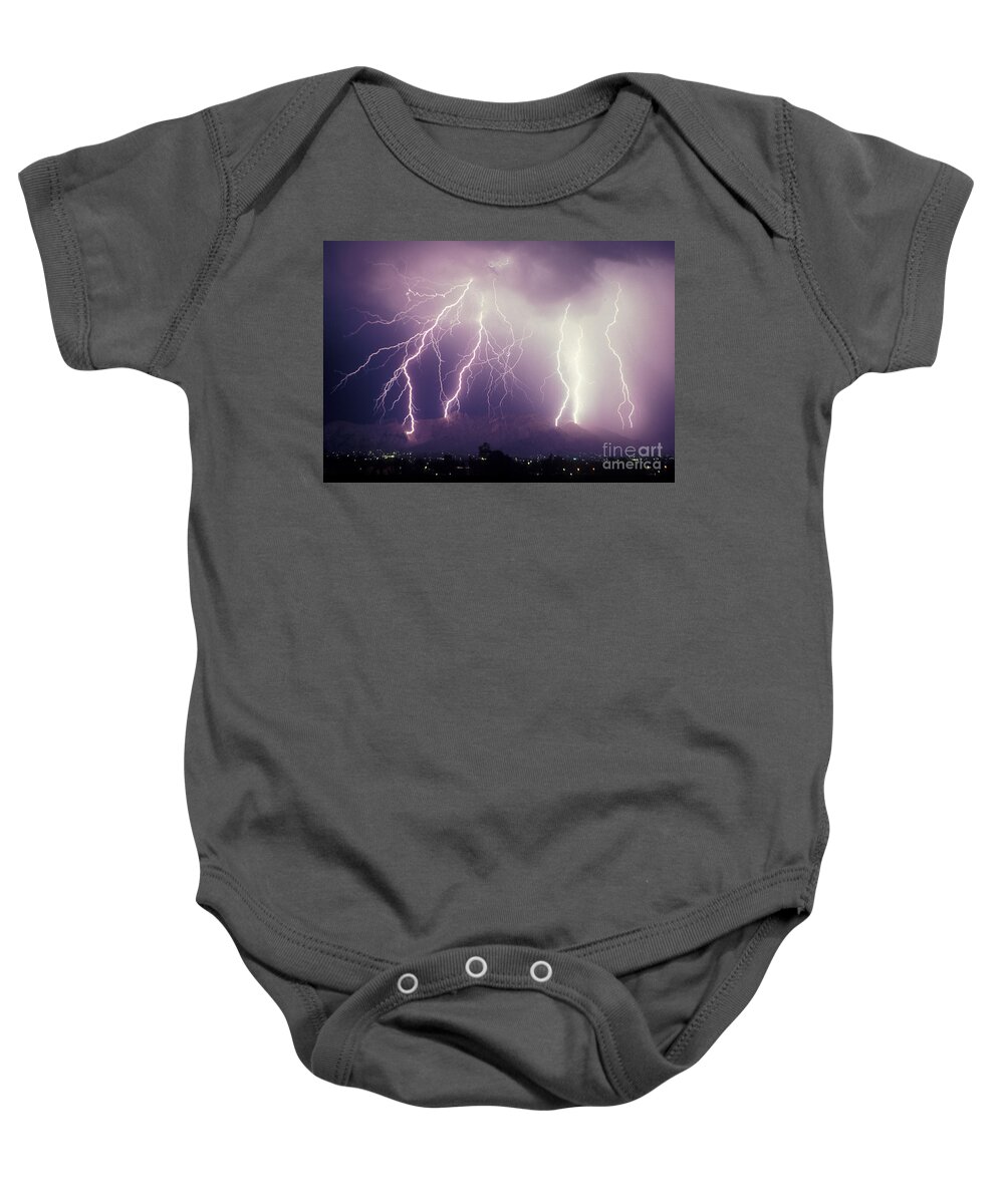 Storms Baby Onesie featuring the photograph Cloud to Ground Lightning by John A Ey III and Photo Researchers