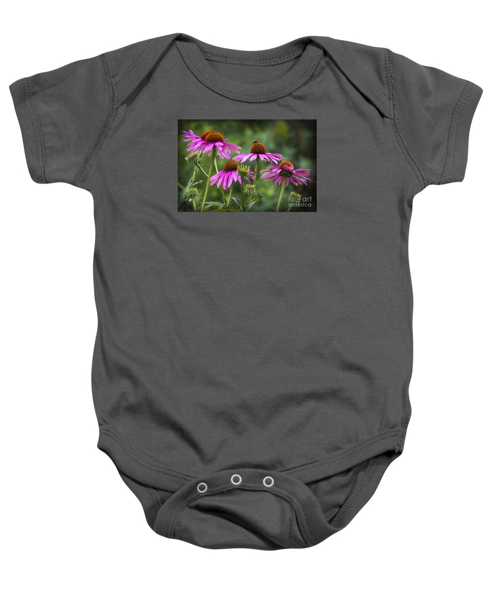 Clare Bambers Baby Onesie featuring the photograph Coneflower and Bee. by Clare Bambers
