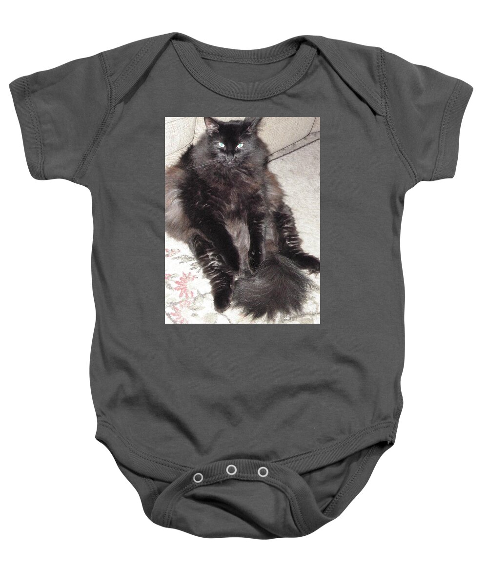 Cat Baby Onesie featuring the photograph damn right I am comfortable by Kim Galluzzo