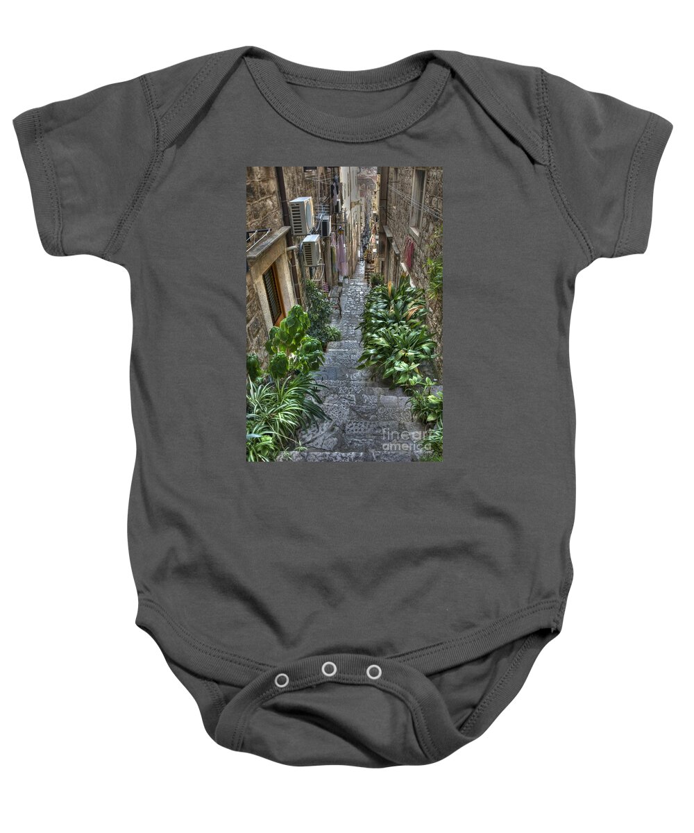 Color Baby Onesie featuring the photograph Dubrovnik Stairway by Crystal Nederman