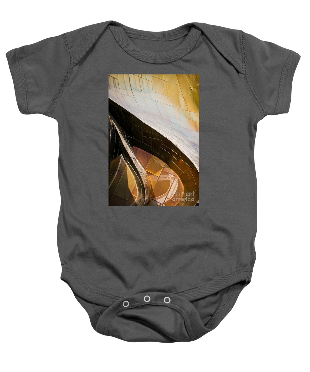 Experience Music Project Baby Onesie featuring the photograph EMP Curves by Chris Dutton