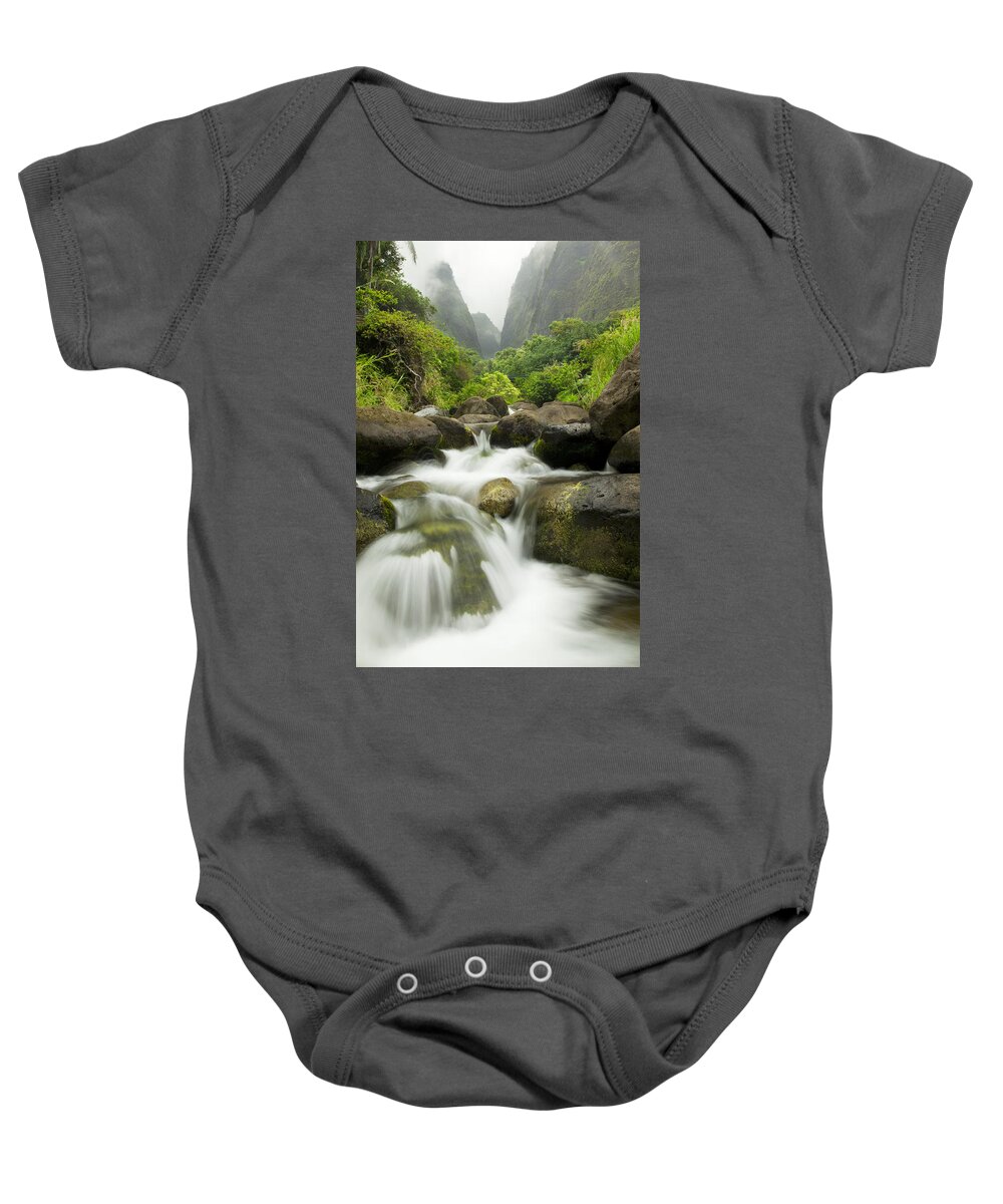 Amazing Baby Onesie featuring the photograph Foggy Iao River Valley by Jenna Szerlag