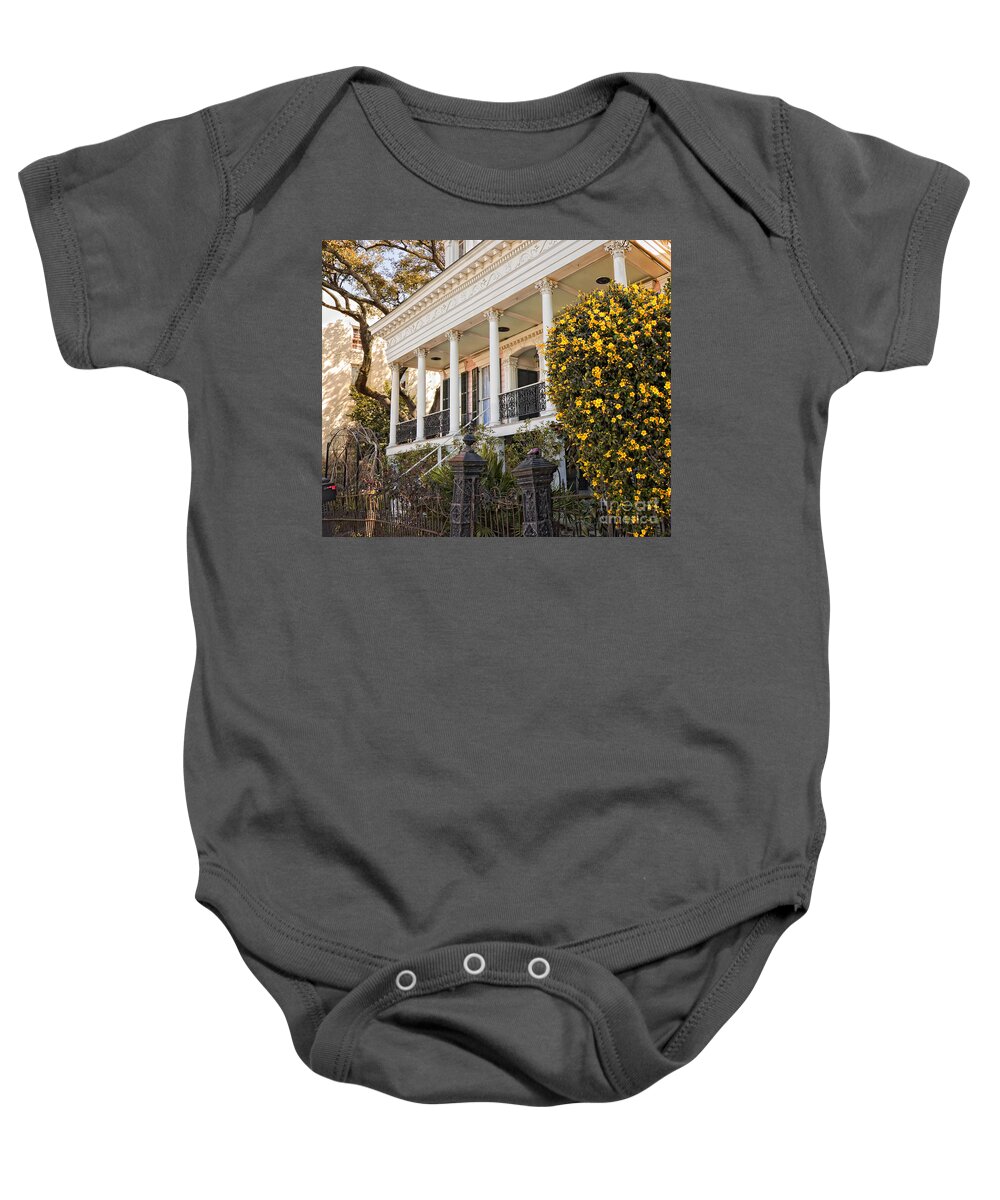 Greek Baby Onesie featuring the photograph Greek Revival and the Tiny Pink Shoe - Garden District New Orleans by Kathleen K Parker