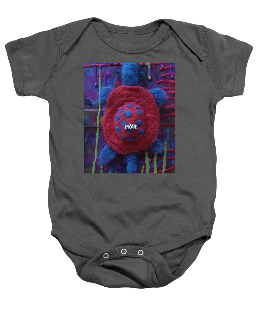 Wool Baby Onesie featuring the painting Hope Turtle by Heather Hennick