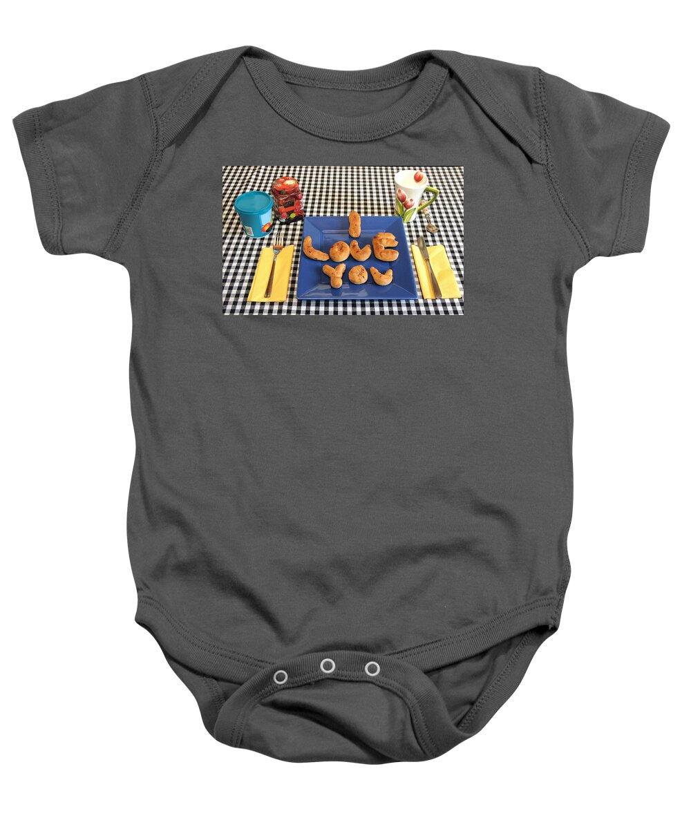 Breakfast Baby Onesie featuring the photograph I Love You Breakfast by Erik Tanghe