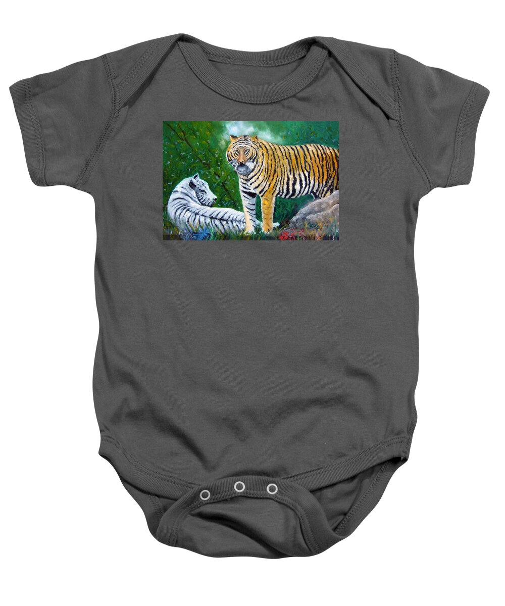 Tigers Baby Onesie featuring the painting Jungle Vigilance by Leonardo Ruggieri