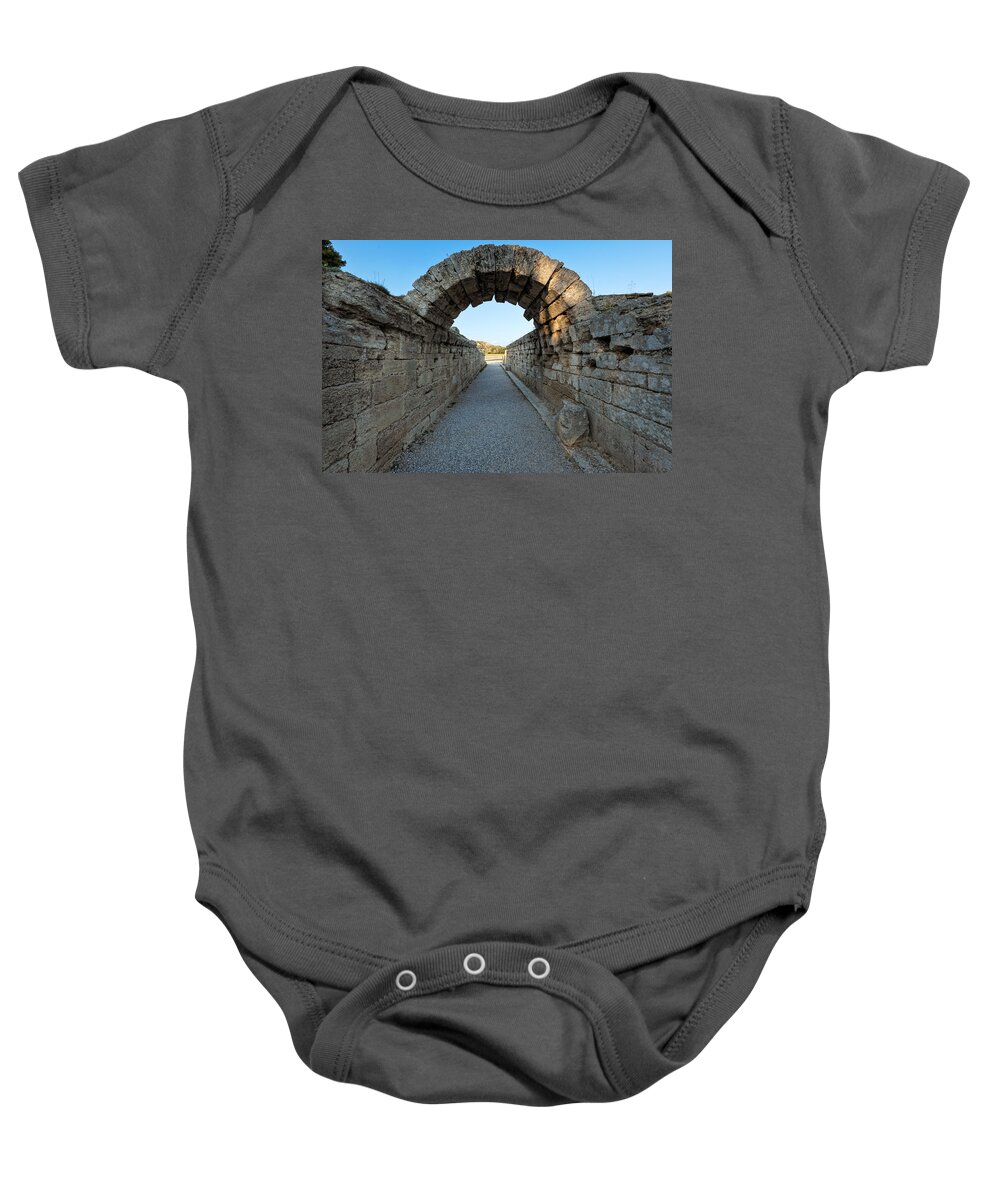 Ancient Baby Onesie featuring the photograph Krypte - Ancient Olympia by Constantinos Iliopoulos