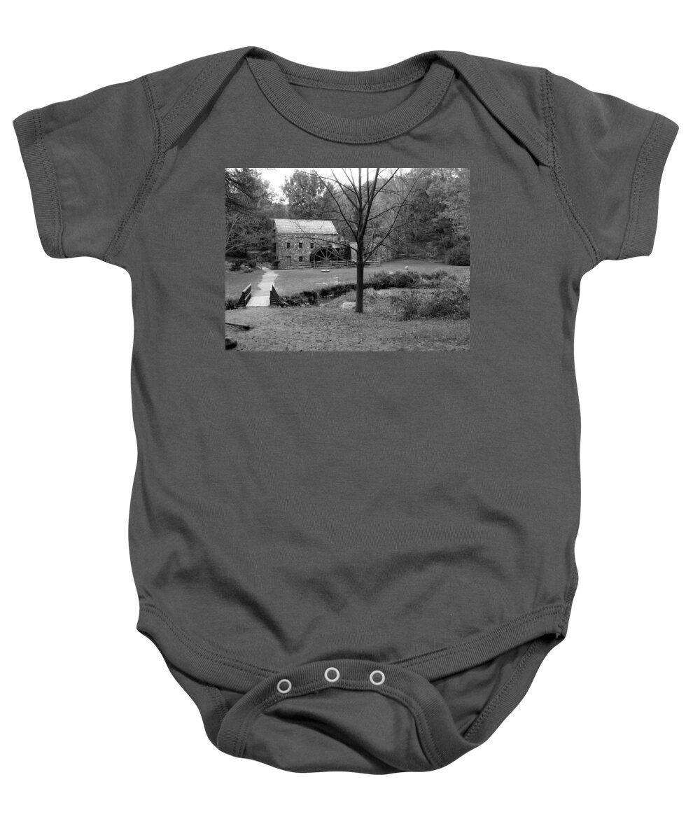 Longfellow Baby Onesie featuring the photograph Longfellow Grist Mill x19 by Kim Galluzzo