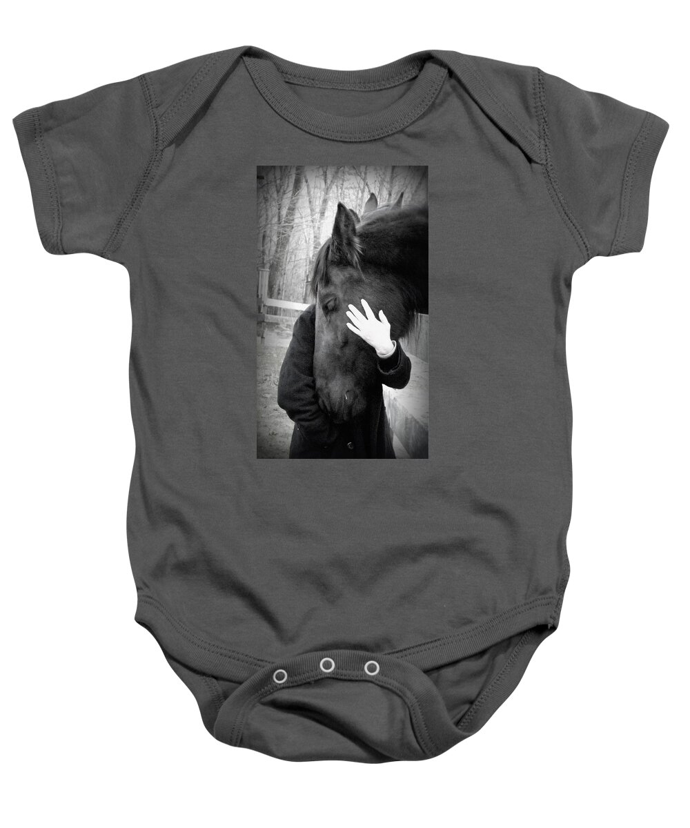 Friesian Baby Onesie featuring the photograph love from a Friesian by Kim Galluzzo