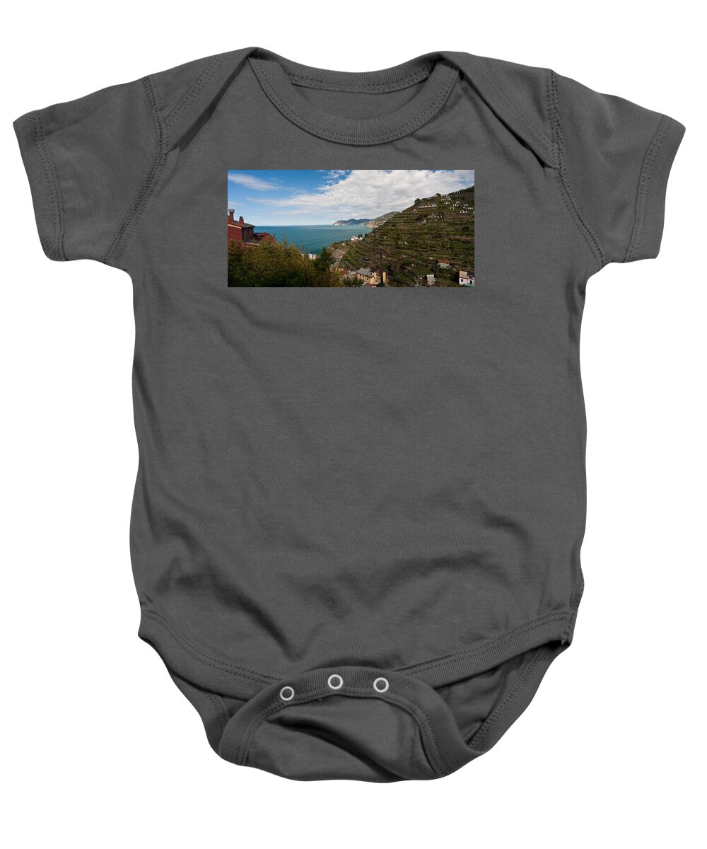 Manarola Baby Onesie featuring the photograph Manarola Terraces by Mike Reid