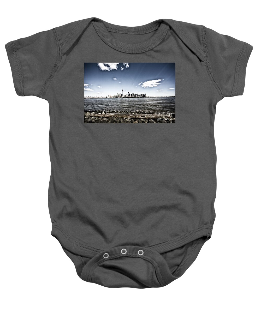 New York Baby Onesie featuring the photograph Manhattan by Leslie Leda